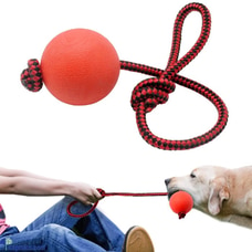 Red Solid Rubber Ball with Interactive Nylon Rope Handle Interactive Tug Dog Toy Fetch Toy Play Ball Buy Rav & Company Online for PETCARE