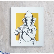 Ganesha with Flute by Mahen Chanmugam - 8x9.5 Inch Box Framed Canvas Print - High-Quality Reproduction, Spiritual Artwork for Home Decor - Durable Wooden Frame, Perfect Gift for Special Occasions - Symbolizes Prosperity and Wisdom Buy Household Gift Items Online for specialGifts