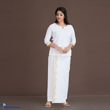 Linen Lungi Kit with Contrast Scallop-White Buy INNOVATION REVAMPED Online for specialGifts