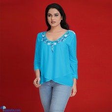 Blue Cotton Silk Floral Vine NeckEmbroidery Top Buy INNOVATION REVAMPED Online for specialGifts