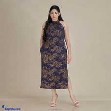 Black - Gold Printed Cutaway Stretchy Long Dress Buy INNOVATION REVAMPED Online for specialGifts