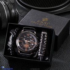 Wrist Wear Wonders Black Leather Belt Gold And Black Dial Watch Set Buy Jewellery Online for specialGifts