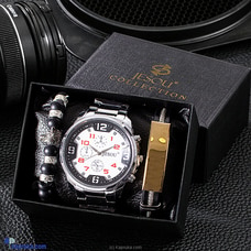 Wrist Wear Wonders Silver Belt White And Red Dial Watch Set Buy Gift Sets Online for specialGifts