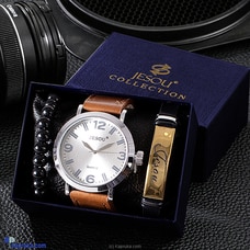 Wrist Wear Wonders Brown Leather Belt Silver Dial Watch Set Buy Gift Sets Online for specialGifts