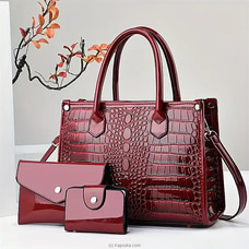 New Luxury Crocodile Stunning Vintage 3PCS Handbag-maroon  Online for none