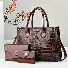 New Luxury Crocodile Stunning Vintage 3PCS Handbag-coffee Brown  Online for none