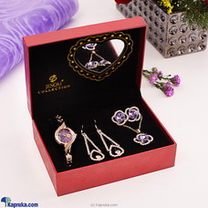 Purple Stone Fashion Jewelry Set With Gold Color Watch  Online for none