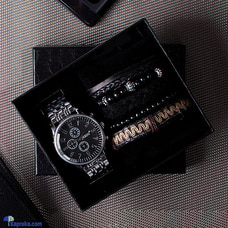 Gents Silver Belt Black Dial Watch With Leather Bracelet Set  Online for none